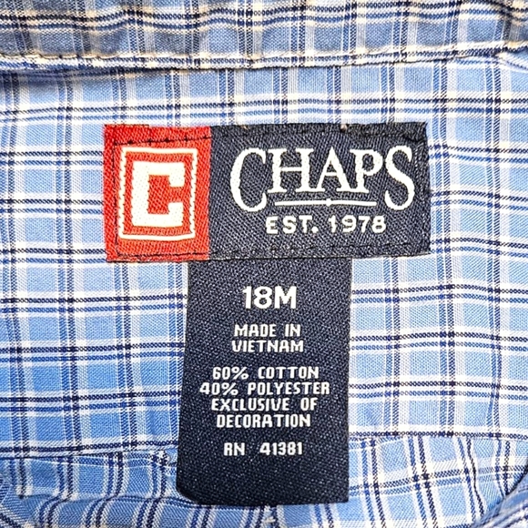 Chaps Baby Boy 18M Shirt Long Sleeve Button Down Blue Embroidered Logo Easter - Picture 6 of 7
